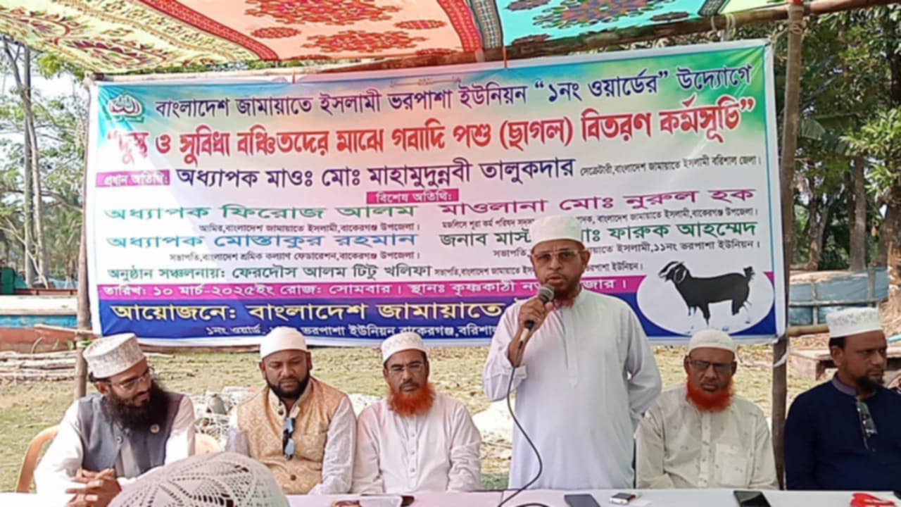 বাকেরগঞ্জ জামায়েত ইসলামী অসহায় দুস্থদের মাঝে গবাদি পশু ছাগল বিতরণ কর্মসূচি